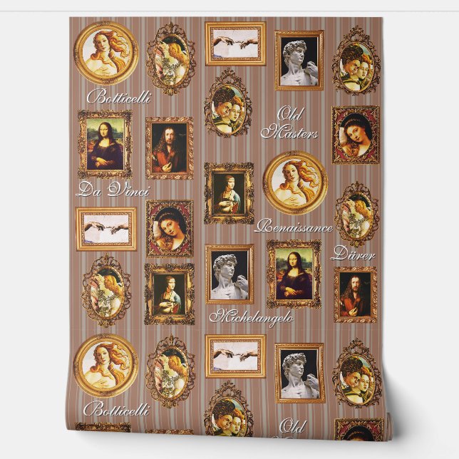 Renaissance Art Gallery Beige Mocha Mousse Stripe Wallpaper (Unrolling)