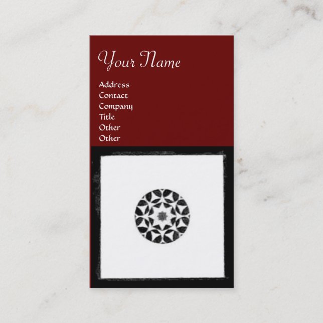 RENAISSANCE Black White Red Geometric Floral Business Card (Front)