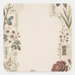 Renaissance Botanical Wedding Invitation Square Sticker