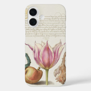 Renaissance Calligraphy Art Pink Tulip and Pear iPhone 16 Case