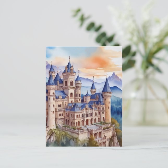Renaissance castle in the mountains. AI technology Postcard (Standing Front)