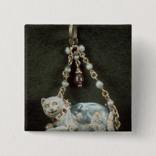 Renaissance cat pendant 15 cm square badge