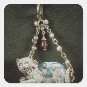Renaissance cat pendant square sticker