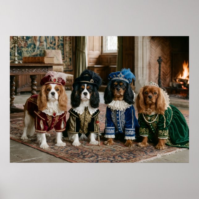 Renaissance Court Cavalier Spaniels Portrait Poster (Front)