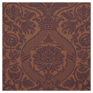 Renaissance Damask - Burgundy on Spice Brown Fabric