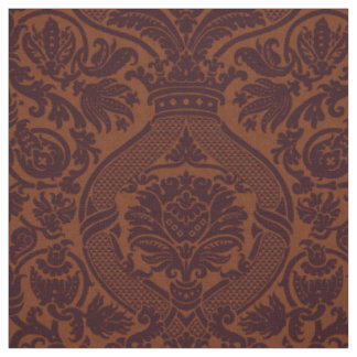 Renaissance Damask - Burgundy on Spice Brown Fabric