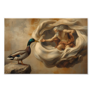 Renaissance Duck Parody Art – Funny Duck Reaching  Photo Print