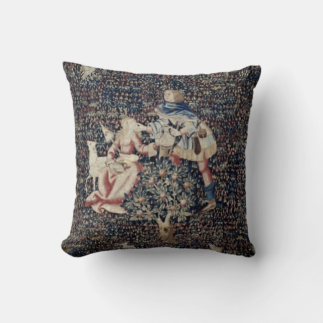 Renaissance Era Millefleurs Shepherds Tapestry   Cushion (Front)