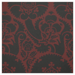 Renaissance Floral - Black on Dark Red Fabric