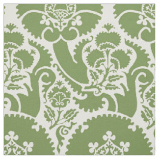 Renaissance Floral - Green on White Fabric