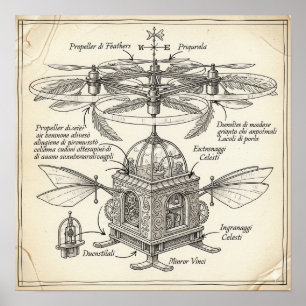 Renaissance Flying Machine Drawing Poster