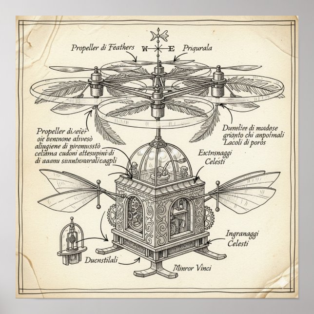 Renaissance Flying Machine Drawing Poster (Front)