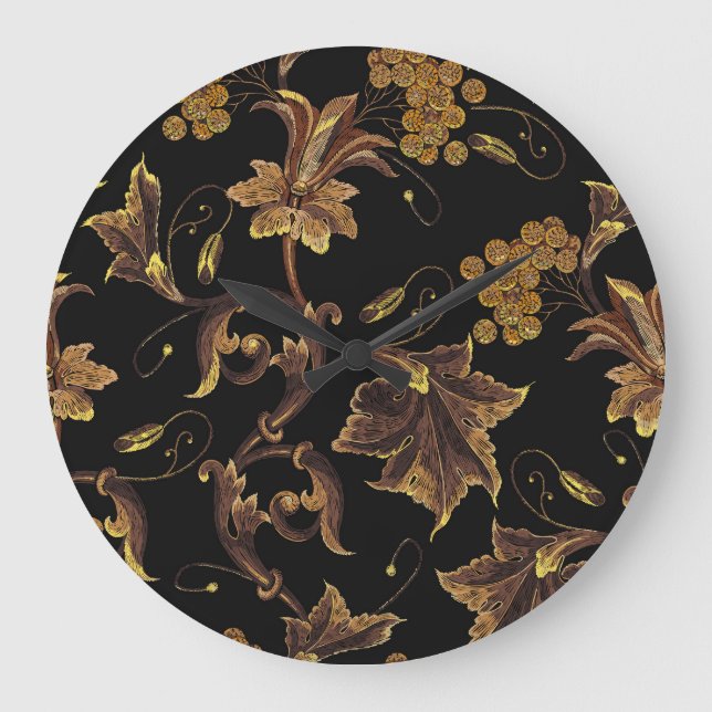 Renaissance Golden Floral Embroidery Pattern Large Clock (Front)