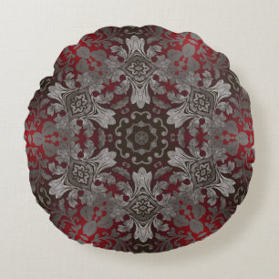 renaissance gothic metallic red and black mandala round cushion