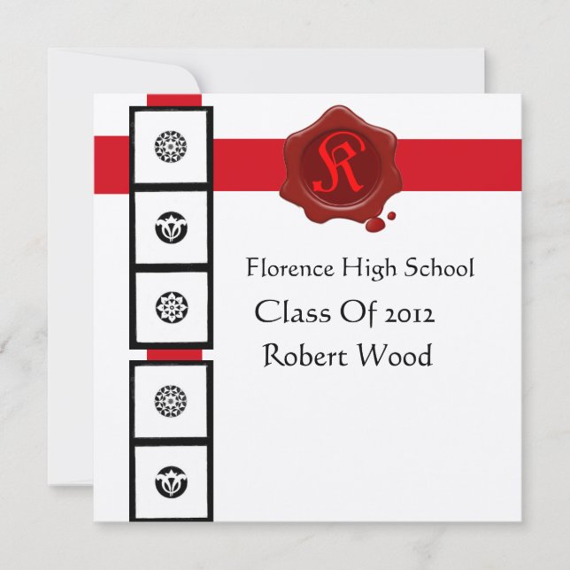 RENAISSANCE GRADUATION Red Wax Seal  Monogram Invitation (Front)