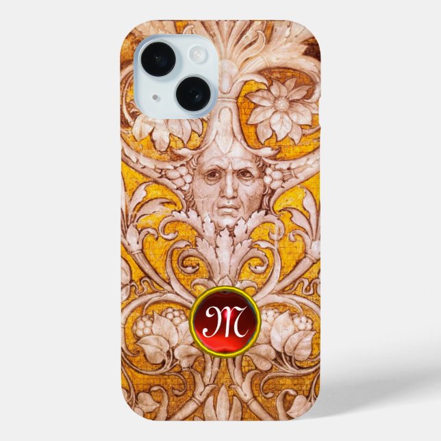 RENAISSANCE GROTESQUE FACE , GOLD FLORAL MONOGRAM Case-Mate iPhone CASE (Back)