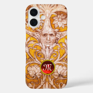 RENAISSANCE GROTESQUE FACE , GOLD FLORAL MONOGRAM iPhone 16 CASE