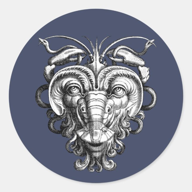 Renaissance Grotesque Gargoyle Face Lobster Man Classic Round Sticker (Front)