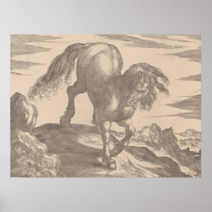 Renaissance Horse Poster Vintage Stallion on Hill