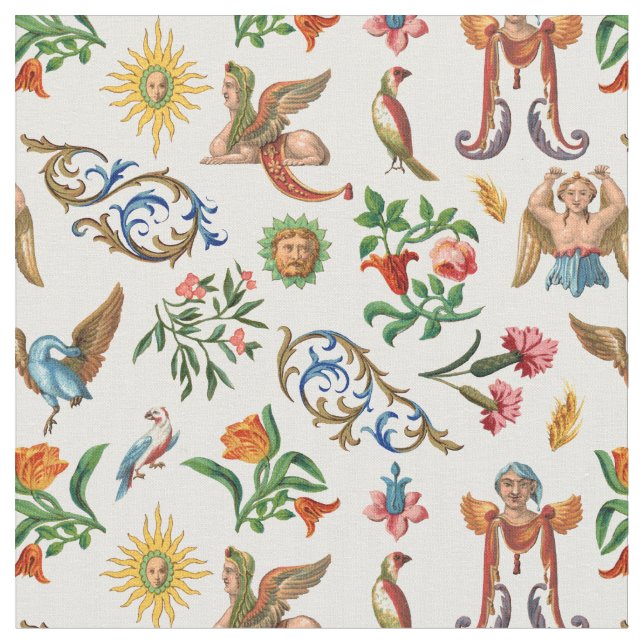 Renaissance Italian Birds Mythological Creatures Fabric (Close Up)