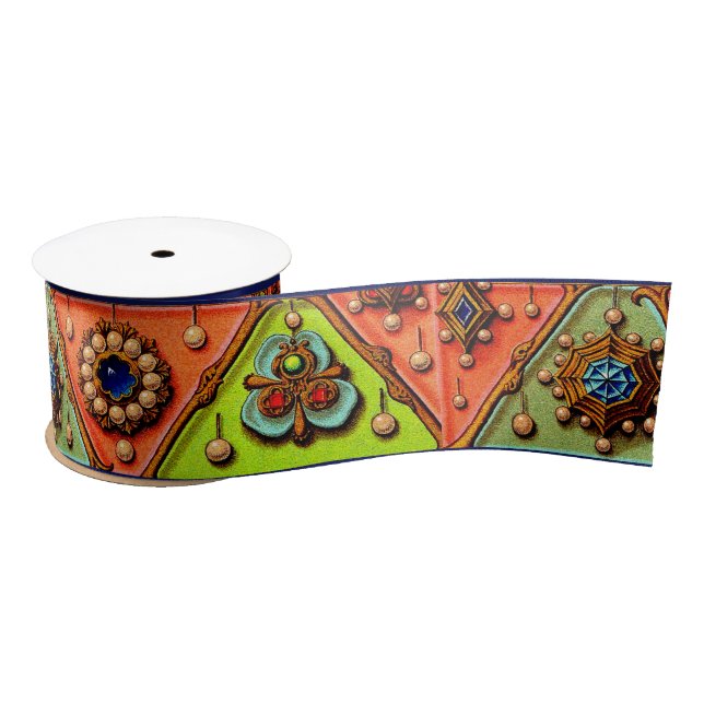 Renaissance jewels print satin ribbon (Spool)
