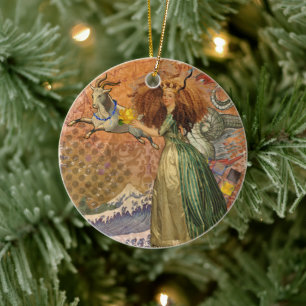 Renaissance Lady Capricorn Fantasy Vintage Zodiac Ceramic Ornament