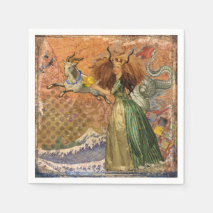 Renaissance Lady Capricorn Fantasy Vintage Zodiac Napkin