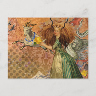 Renaissance Lady Capricorn Fantasy Vintage Zodiac Postcard