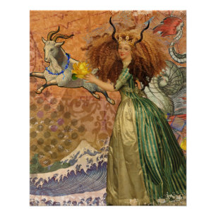 Renaissance Lady Capricorn Fantasy Vintage Zodiac Poster
