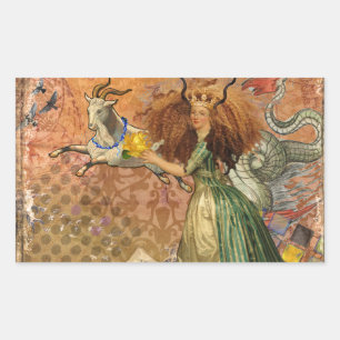 Renaissance Lady Capricorn Fantasy Vintage Zodiac Rectangular Sticker
