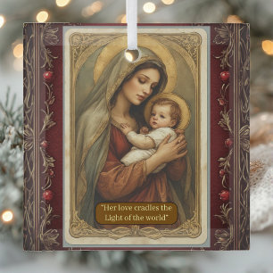 Renaissance Madonna and Child Serene Holy Vintage Glass Tree Decoration