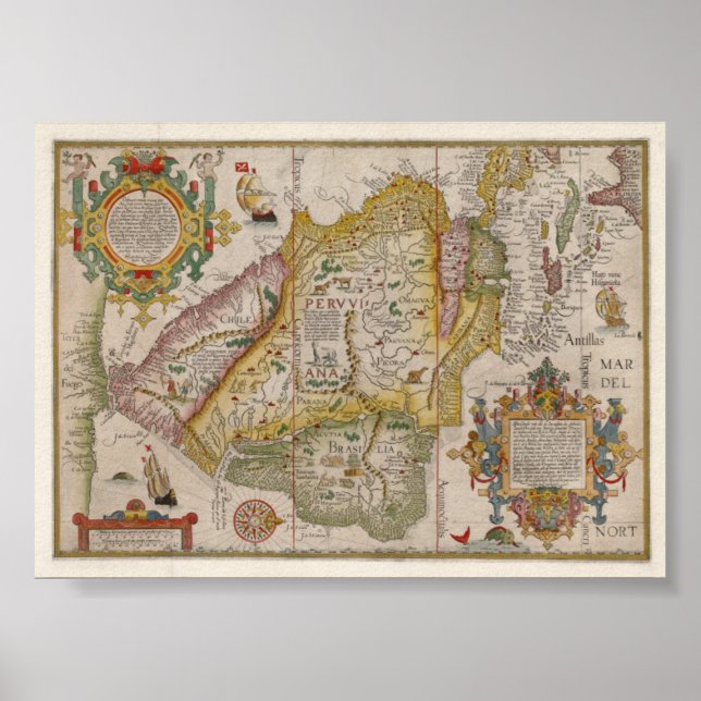 Renaissance map of Peru and Brasil Poster (Front)