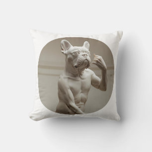 Renaissance Marble Sculpture Pug Art Cushion