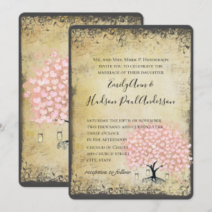 Renaissance Mediaeval Pink Heart Leaf Tree Weddin Invitation