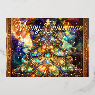 Renaissance Merry Christmas Tree Gold Foil Foil Holiday Card