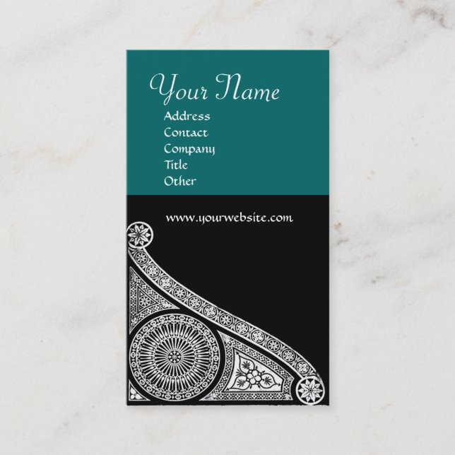 RENAISSANCE MONOGRAM 3 blue green Business Card (Front)