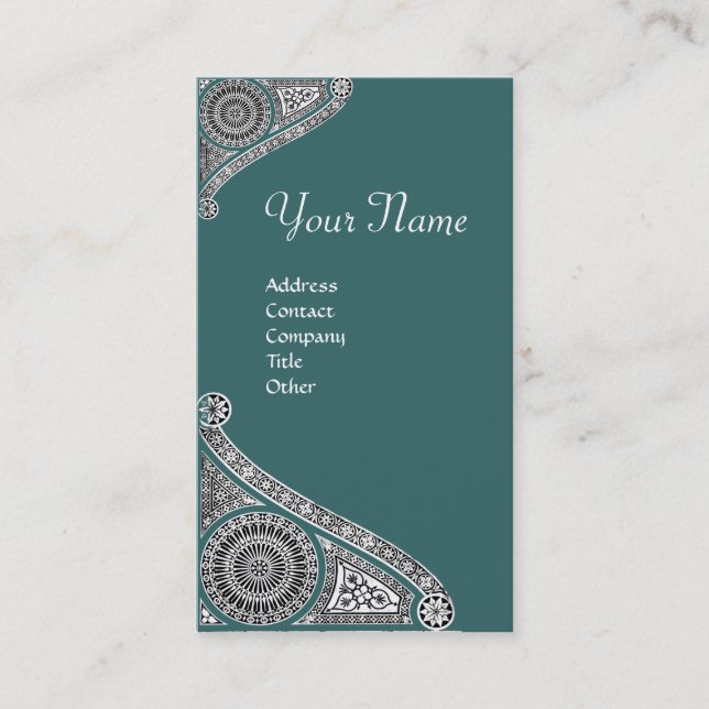 RENAISSANCE MONOGRAM 4 blue green Business Card (Front)