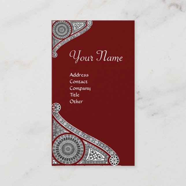 RENAISSANCE MONOGRAM 4 red brown Business Card (Front)