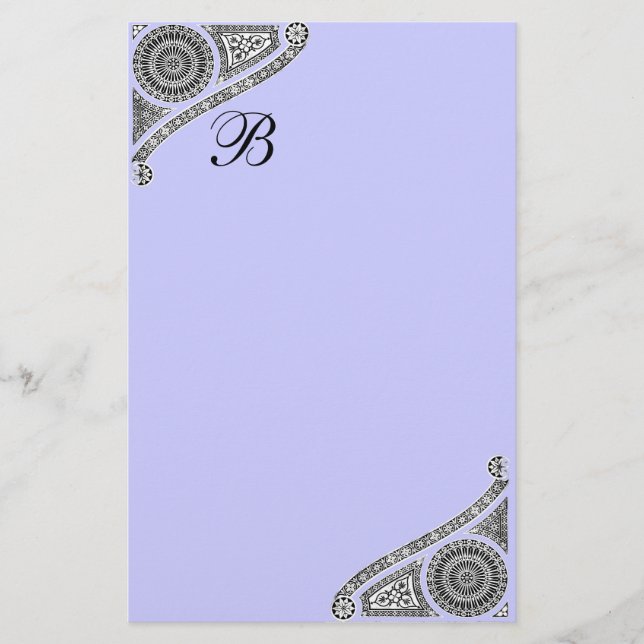 RENAISSANCE MONOGRAM Blacl Teal Blue Stationery (Front)