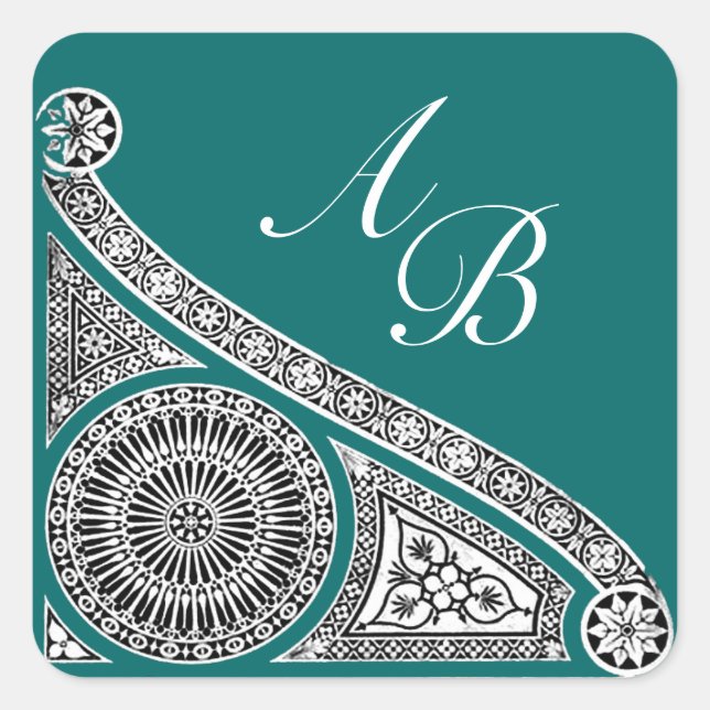 RENAISSANCE MONOGRAM blue green Square Sticker (Front)