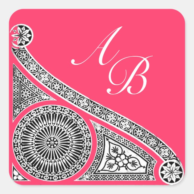 RENAISSANCE MONOGRAM pink fuchsia black white Square Sticker (Front)