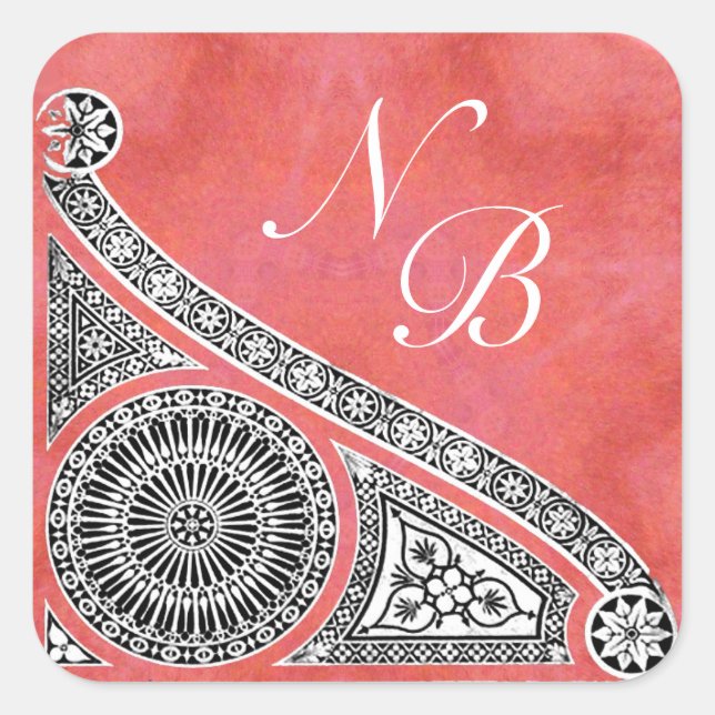 RENAISSANCE MONOGRAM pink red white Square Sticker (Front)