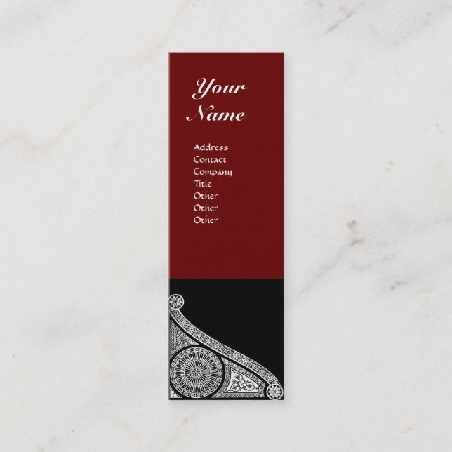 RENAISSANCE MONOGRAM  red brown Mini Business Card (Front)