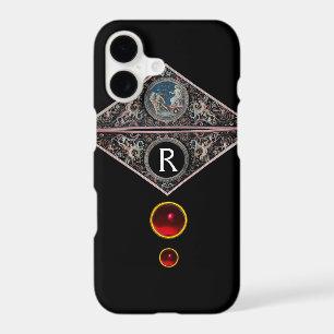 RENAISSANCE MONOGRAM WITH RED RUBY GEMSTONES Black