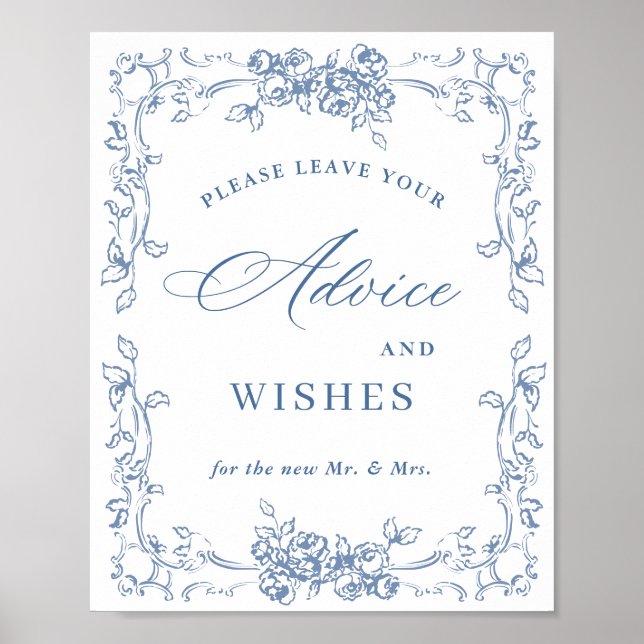 Renaissance Ornate Dusty Blue Advice & Wishes Poster (Front)