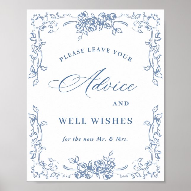 Renaissance Ornate Dusty Blue Advice & Wishes Poster (Front)