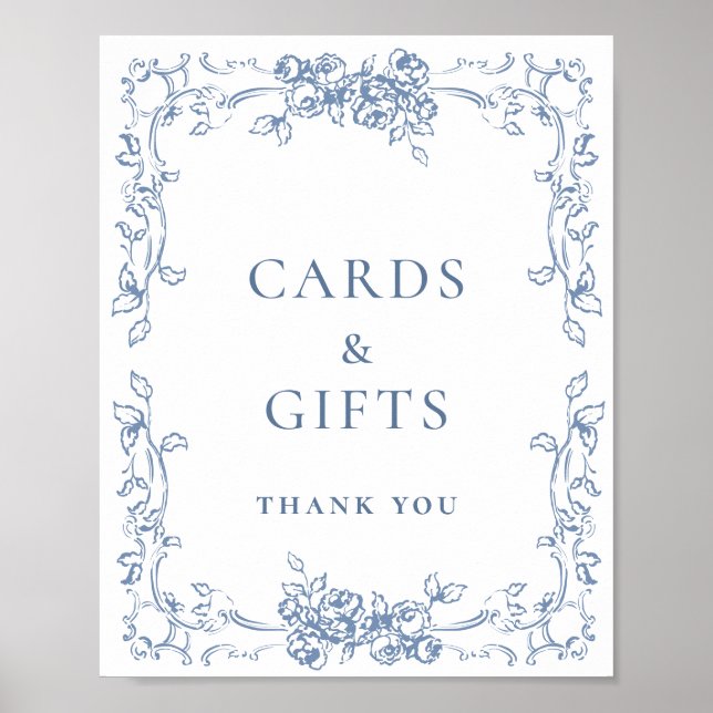 Renaissance Ornate Dusty Blue Cards and Gifts Poster (Front)