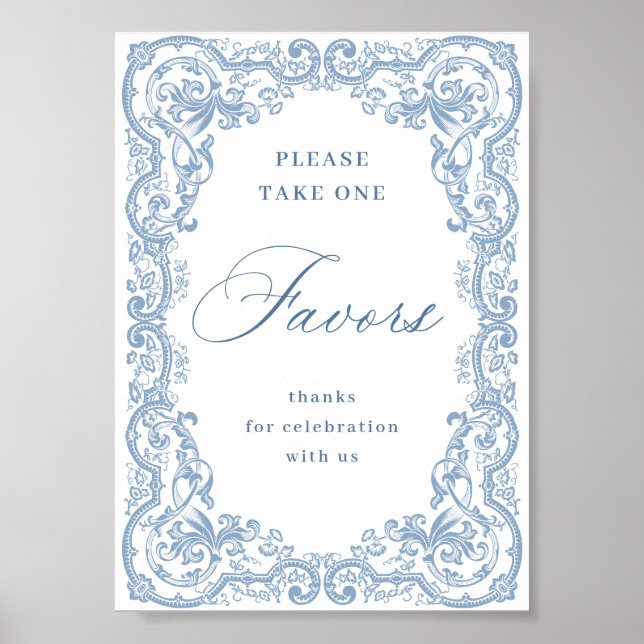 Renaissance Ornate Dusty Blue Favours Wedding Poster (Front)