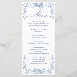 Renaissance Ornate Dusty Blue Floral Wedding Menu
