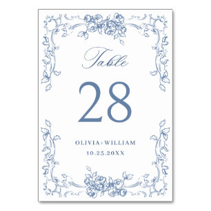 Renaissance Ornate Dusty Blue Floral Wedding Table Number